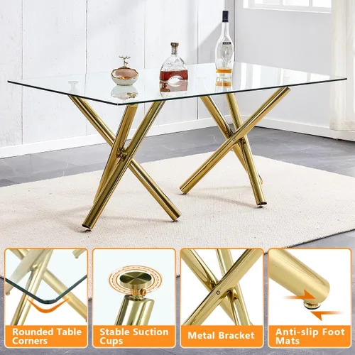 Vista 4 de Juego de mesa de comedor de cristal para 6,71 pulgadas, mesa de comedor para 6, mesa de cocina rectangular grande de vidrio templado y 6 sillas