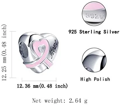 Vista 5 de Bolenvi Hope - Abalorio de plata de ley 925 con diseño de corazón rosa para pandora y pulseras o collares similares Plata esterlina Sin gemas