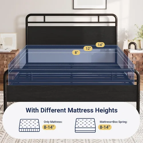 Vista 7 de Allewie Base de cama de plataforma de tamaño completo con cabecera y pie de cama de madera, soporte de 13 listones de metal resistente