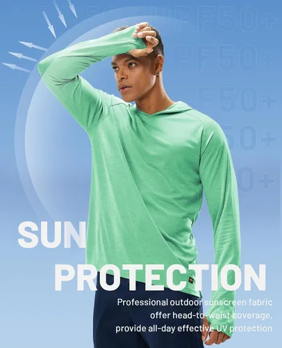 Vista 2 de MIER Men's UPF 50+ Sun Protection Hoodie Long Sleeve SPF Fishing Hiking Running Thumbhole Shirts Hooded Quick Dry Lightweight