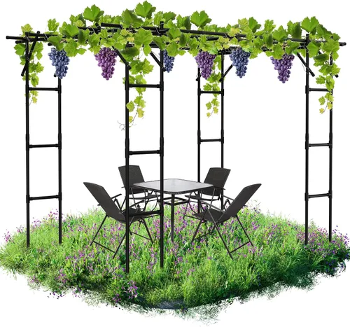 Vista 11 de DoCred Enrejado de arco de jardín grande para plantas trepadoras, 87 pulgadas de alto, soporte de metal para plantas, arco para trepar vides