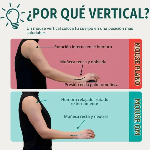 Vista 3 de Ergodriven Ratón ergonómico vertical Om Inalámbrico: Bluetooth y 2.4G Recargable, óptico, 4 niveles DPI, 5 botones personalizados para PC