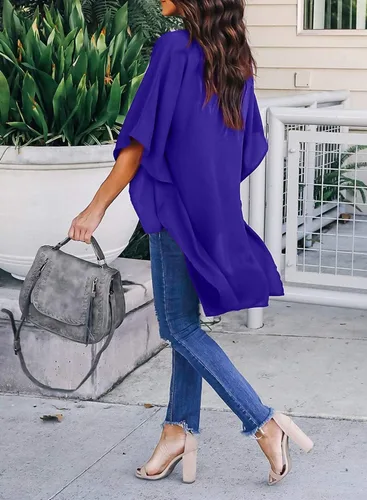 Vista 3 de Ecrocoo - Blusa estilo kimono para mujer, estilo casual, manga media, cuello en V, ajuste holgado, elegante.