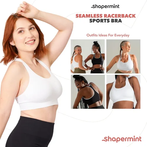 Vista 6 de SHAPERMINT Sujetador deportivo sin costuras sin costuras para mujer con copas extraíbles Tops de entrenamiento para mujer de baja compresión