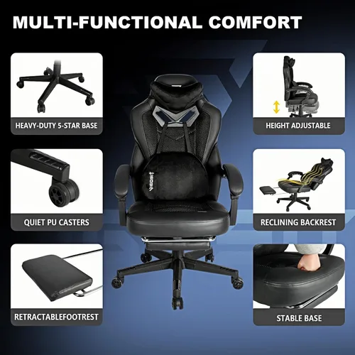 Vista 5 de Vigosit Silla de juegos Pro, sillas ergonómicas para juegos para adultos y personas pesadas, silla reclinable de masaje para escritorio de oficina