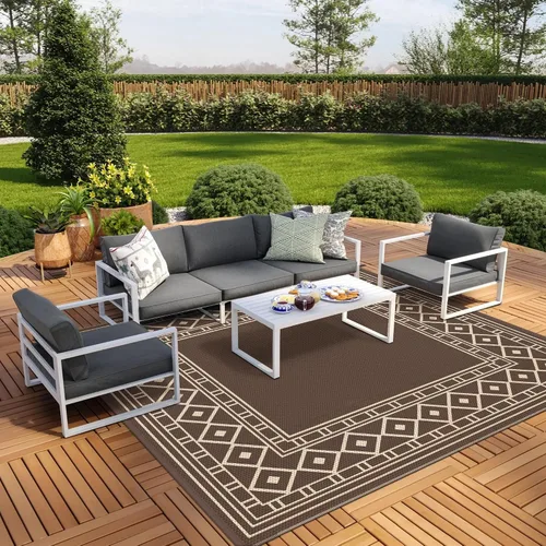Vista 21 de GENIMO Alfombra de Exterior 5'x8' Impermeable para Patio, Alfombra de Paja de Plástico Reversible para Exteriores, Alfombras de Camping para Negro