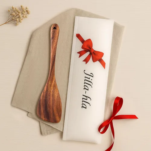 Vista 7 de Jilla-hla Espátula de madera antiadherente con mango largo de acacia, espátulas planas para freír hechas a mano para regalos de cocina, utensilios