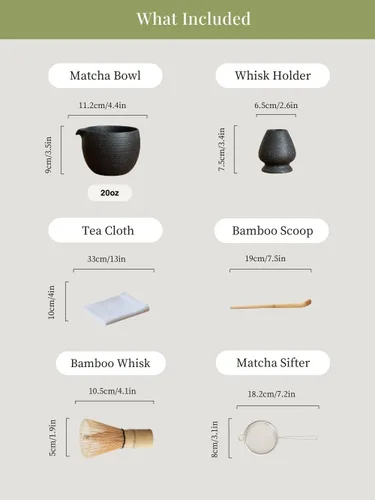 Vista 9 de Juego de 6 batidores japoneses de matcha, juego de matcha incluye cuenco de cerámica de 20 onzas (Chawan), batidor y soporte de bambú, cuchara