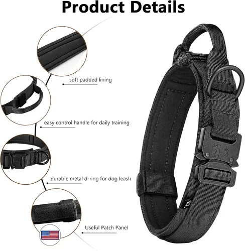 Vista 4 de DAGANXI - Collar táctico para perro, collar ajustable de nailon para adiestramiento con asa de control y hebilla, para perros medianos y grandes