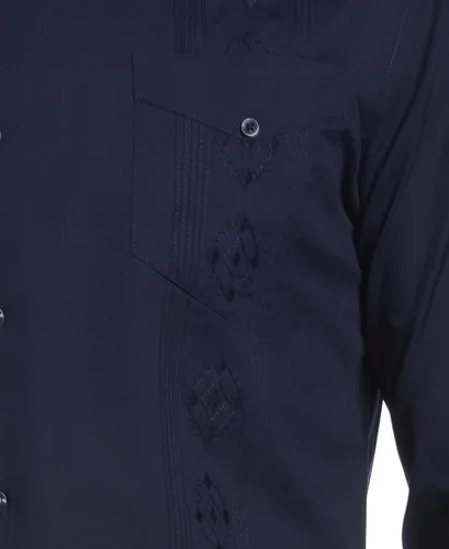 Vista 4 de Cubavera Camisa Guayabera bordada de manga larga con cuello de campamento para hombre