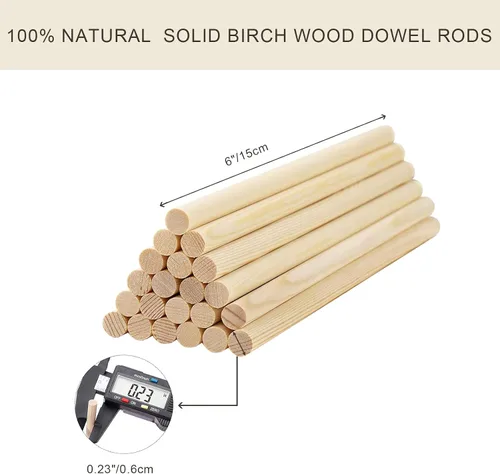 Vista 2 de HOSSIAN Varillas de madera 80 piezas Palos de madera Varillas de madera para manualidades - Varas de madera sin acabado de madera dura redonda