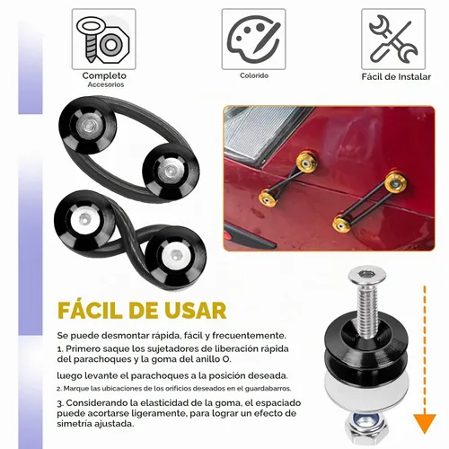 Vista 5 de Swpeet 54Pcs - 3 Pares Kit de Sujetadores de Liberación Rápida Negro, Kit Universal de Clips de Parachoques de Aluminio de Liberación Rápida