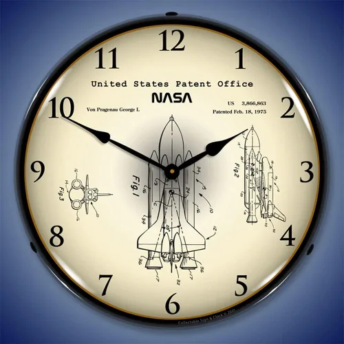 Vista 2 de NASA Space Shuttle 1975 - Reloj de pared LED patentado, Retro/Vintage, iluminado, 14 pulgadas