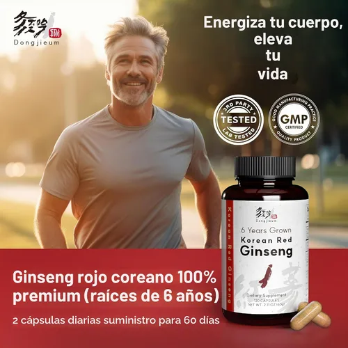 Vista 2 de Ginseng rojo coreano (raíz de 6 años) (ginsenósido mejorado) 120 cápsulas veganas