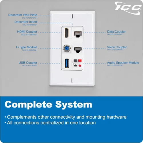 Vista 8 de ICC Conector Keystone HDMI de 90 grados, acoplador HDMI hembra a hembra, inserto de ángulo recto para placa de pared, estilo HD, blanco, individual