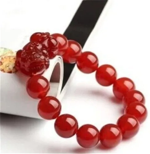 Vista 2 de Panchitalk Pulsera de ágata roja natural Feng Shui Wealth Pi Xiu, pulsera de buena suerte, regalo para mujeres y hombres
