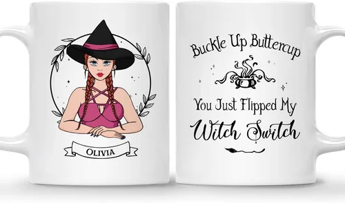 Vista 28 de Gossby Taza de café de bruja personalizada, regalo personalizado de Halloween para mujeres, hermana, mejor amiga, mamá, abuela con diseño, nombre
