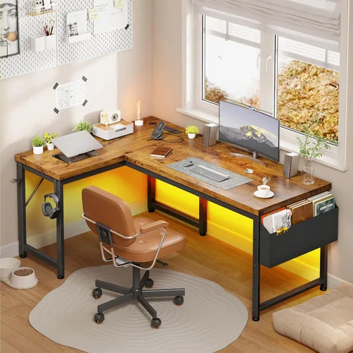 Vista 11 de DurayLoly - Escritorio para computadora en forma de L de 55 pulgadas para oficina en casa, 0.95 pulgadas de grosor, color negro