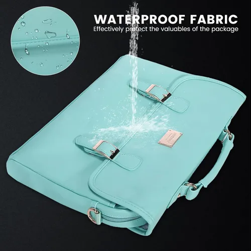 Vista 6 de LOVEVOOK Bolsa para laptop para mujer, 15.6 pulgadas, impermeable, de cuero, maletín para computadora, maletín grande para computadora portátil