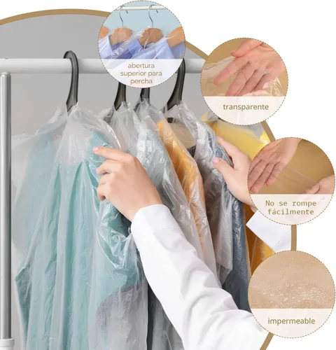 Vista 3 de 20 paquetes de bolsas de ropa para colgar ropa Bolsas de ropa de plástico Bolsas transparentes para ropa Bolsas para tintorería Bolsas de ropa