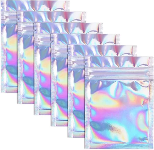 Vista 8 de 100 bolsas resellables a prueba de olores, bolsas planas transparentes para almacenamiento de alimentos, bolsas de embalaje de plástico de aluminio