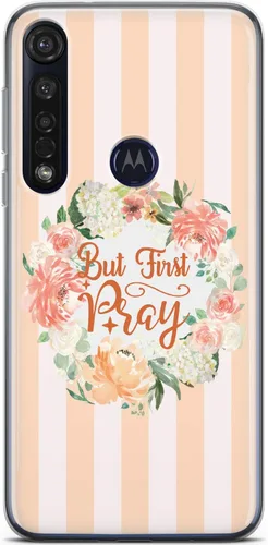 Vista 3 de Mertak Funda para teléfono compatible con Motorola Edge + Moto G9 G8 Plus G7 Play Power Z4 But First Pray Cute Bible Floral Slim Cover Christian
