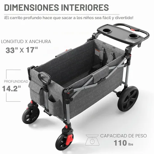 Vista 8 de EVER ADVANCED - Carros plegables para dos niños y carga, carro plegable colapsable con mango ajustable, toldo extraíble con arnés de 5 puntos, negro