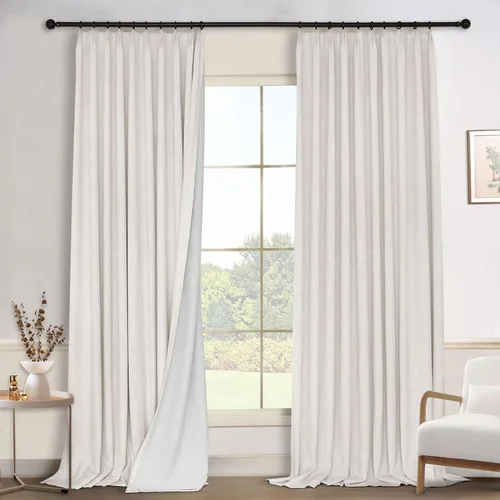 Vista 2 de cololeaf Cortinas hechas a medida, mezclas de lino, cortinas opacas plisadas con ganchos para sala de estar, dormitorio, hotel, granja, 1 panel