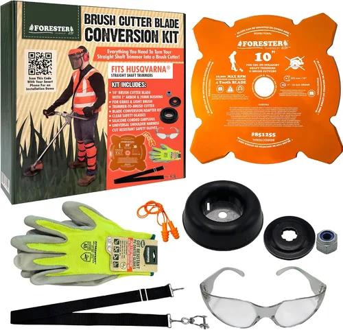 Vista 11 de Kit de conversión para cortasetos FORESTER con cuchilla de 20.3 cm para desbrozadora, gafas de seguridad, tapones para los oídos, guantes, arnés