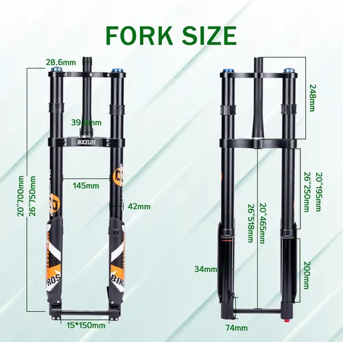 Vista 4 de BUCKLOS Fat Tire 5.0 20/26 pulgadas Air Electric Mountain Bike Horquilla de suspensión invertida, eje pasante de 0.591 x 5.906 in, 140/7.087 in