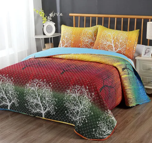 Vista 4 de Swanson Beddings Juego de colcha de árbol de arco iris: edredón y una funda de almohada (individual)