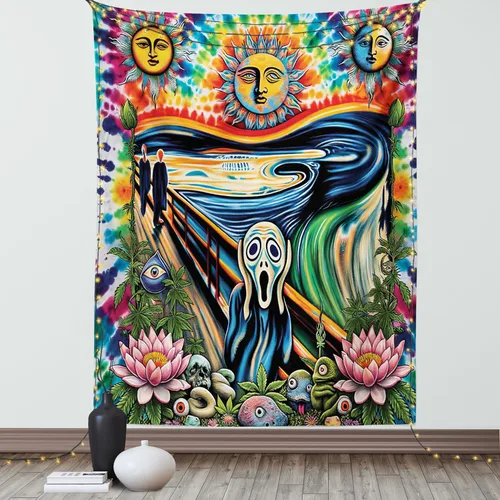 Vista 86 de Ambesonne Tapiz verde, fases lunares alrededor de un árbol de la vida, impresión de diseño bohemio de astrología nocturna, decoración de tela