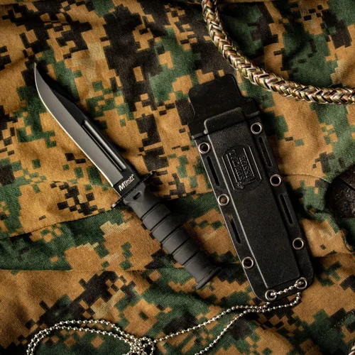 Vista 2 de Cuchillo táctico de cuello, con cuchilla fija, Serie MT-632. 6 pulgadas en total. De Mtech USA Negro