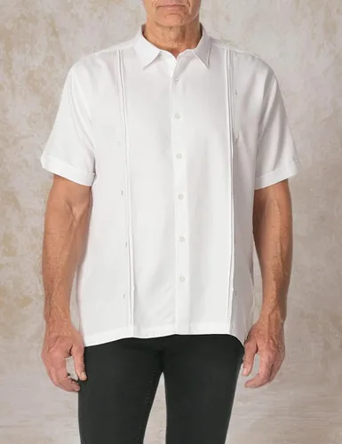 Vista 3 de Cubavera Camisa de campamento cubana de manga corta para hombre con paneles de inserción en contraste