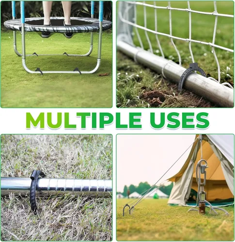 Vista 5 de Trampolín de refuerzo extra grande de 10 x 3 pulgadas, estacas de viento de seguridad, estaca en U de acero resistente, color negro