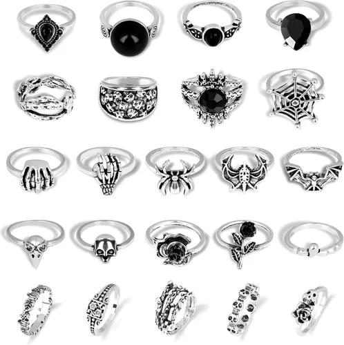 Vista 7 de CHICUTIE Juego de anillos de nudillos plateados vintage para mujer, retro, apilables, góticos, estéticos, punk, articulación, dedo, anillo