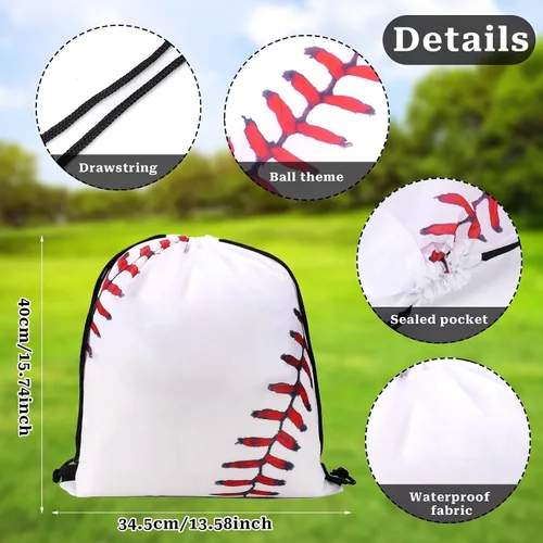 Vista 3 de Mozeat Lens 2 bolsas de béisbol con cordón, pequeñas bolsas deportivas con cordón, bolsas de regalo para fiesta de béisbol, bolsas de regalo, bolsa