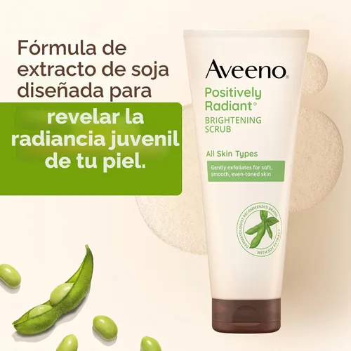 Vista 3 de Aveeno Exfoliante Facial Diario Positivamente Radiante Iluminador de la Piel, Extracto de Soja Rico en Humedad, ayuda a mejorar el tono y la textura