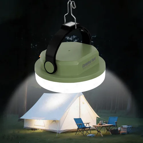 Vista 8 de Luz de campamento recargable, linterna LED para cortes de energía, luz de emergencia impermeable para tienda de campaña con gancho magnético, banco