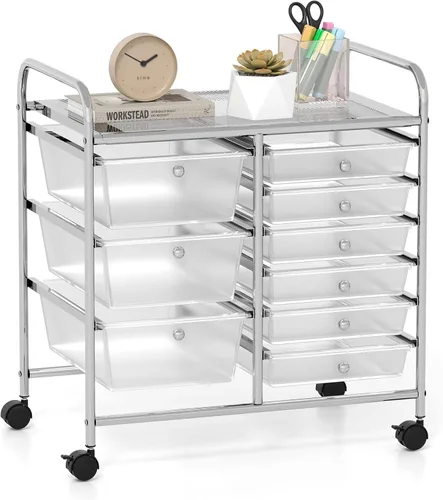 Vista 49 de GOFLAME Carrito de almacenamiento rodante de 9 cajones, carrito de utilidad móvil con cajones extraíbles y marco de metal, carrito organizador
