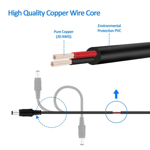 Vista 3 de BOAVISION Cable de extensión de 12 V CC, cable de extensión de 16.5 pies, cable de CC de 0.083 in x 0.217 in, compatible con cable adaptador