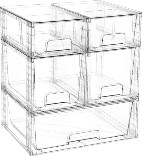Vista 10 de Vtopmart Paquete de 3 cajones de almacenamiento apilables transparentes, organizadores de baño fáciles de montar y almacenamiento con asas, cajones