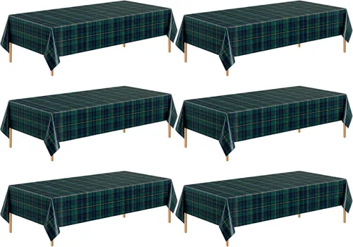 Vista 11 de Oudain 1 mantel de plástico a cuadros verde y azul de 108 x 54 pulgadas, colorido mantel de feliz cumpleaños, rectangular, desechable, impermeable