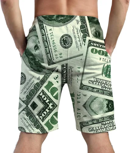 Vista 4 de BUGKHD American Dollar Money Graphic - Pantalones cortos de playa de verano para hombre