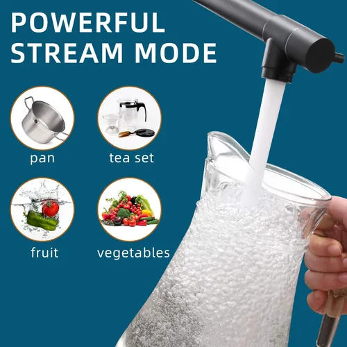 Vista 4 de Grifo de cocina extraíble con rociador, Fapully - Grifo de fregadero de cocina comercial negro primaveral con níquel cepillado