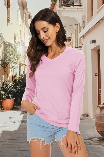 Vista 4 de TACVASEN Long Sleeve Shirts for Womens Casual Tops V-Neck Shirts Soft Tee Shirts V Neck T Shirts Cotton Tops