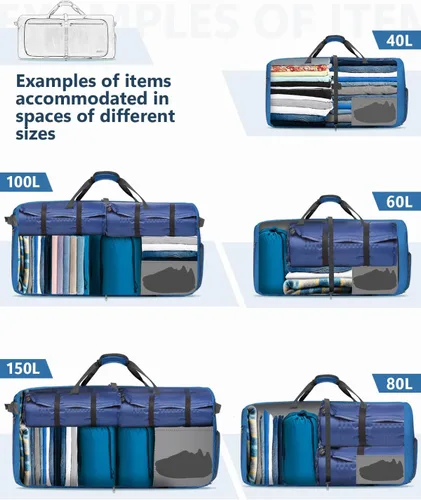 Vista 7 de Gonex Bolsa de viaje plegable grande de 40 L, 60 L, 80 L, 100 L, 150 L, con compartimento para zapatos, plegable, ligera, repelente al agua, bolsa