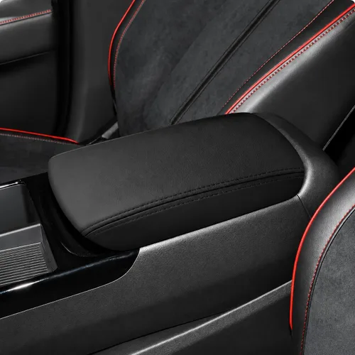Vista 46 de Great-luck Funda de cuero para consola central, almohadilla para reposabrazos, accesorios de cubierta de caja (costuras rojas) para BMW X1 2023 2024