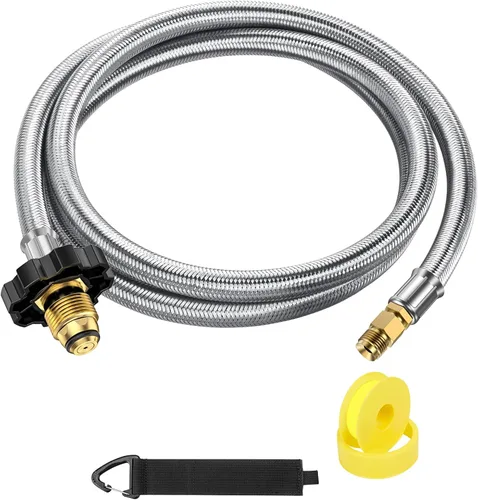 Vista 7 de Extensión de manguera de tanque de propano POL RV de 6 pies, tanque de propano POL a llamarada macho invertida de 1/4 pulgadas, conexión de tanque