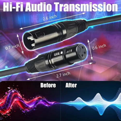Vista 2 de Cables XLR, cable DMX macho a hembra (paquete de 2), cable de micrófono XLR de 4 pies/3.9 ft, terminador DMX ligero conector de 3 pines